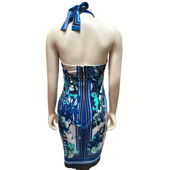 Cache Halter Dress Size 8 Blue Floral Print Polyester Spandex - Picture 3 of 11